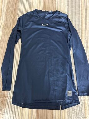 Nike Kids Long-Sleeve Pro Top - Navy Blue with White Swoosh